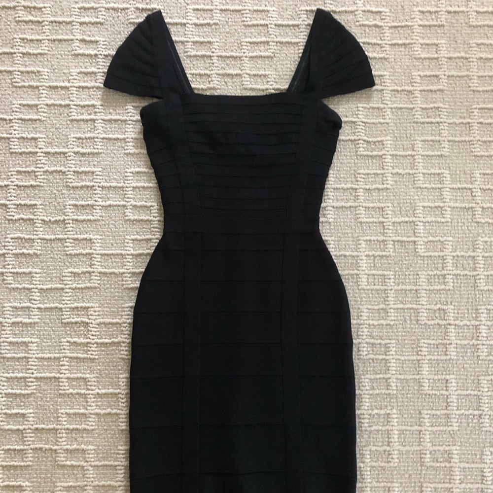 Herve Leger Black Cap Sleeve Dress